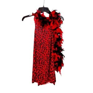 Dansco 3 Piece Leopard Velvet with Feathers Halloween Dance Costume Size Large